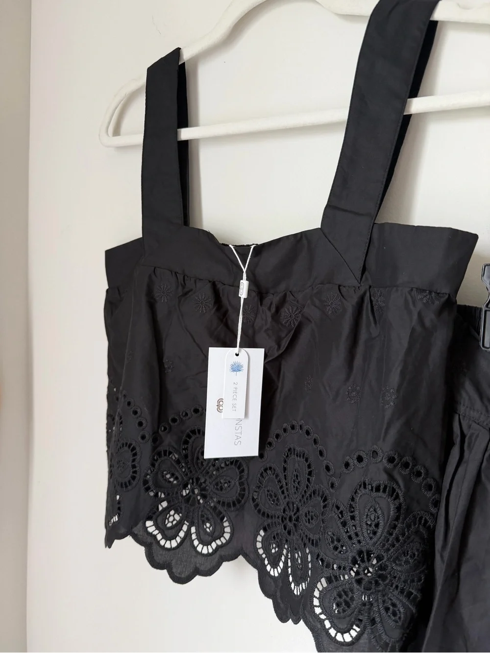 Caroline Constas Black Eyelet tank Top & Capri pant cotton two piece set - Picture 5 of 9